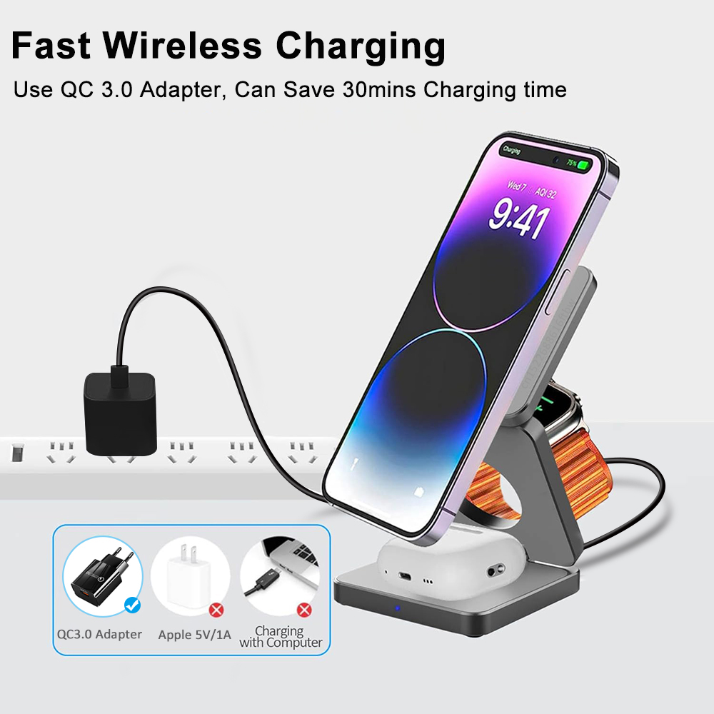 Wireless Charger 3 in 1 Foldab - Wireless Charger Watch ulasan dan harga